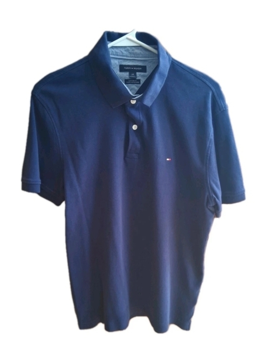 Tommy Hilfiger Short Sleeve Men's 100% Cotton Polo Solid Navy Shirt, Soft, Sz Lg